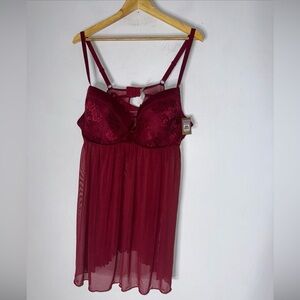NWT Cosmopolitan‎ Babydoll Red Lace Mesh Nightgown 2 Piece Set Size 3X